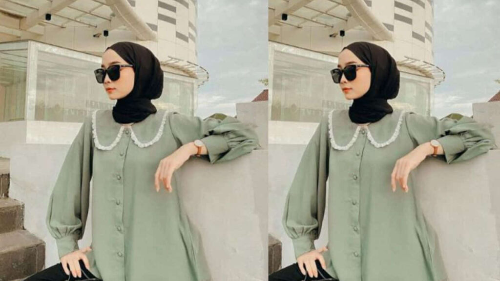 baju hijau mint tudung warna hitam