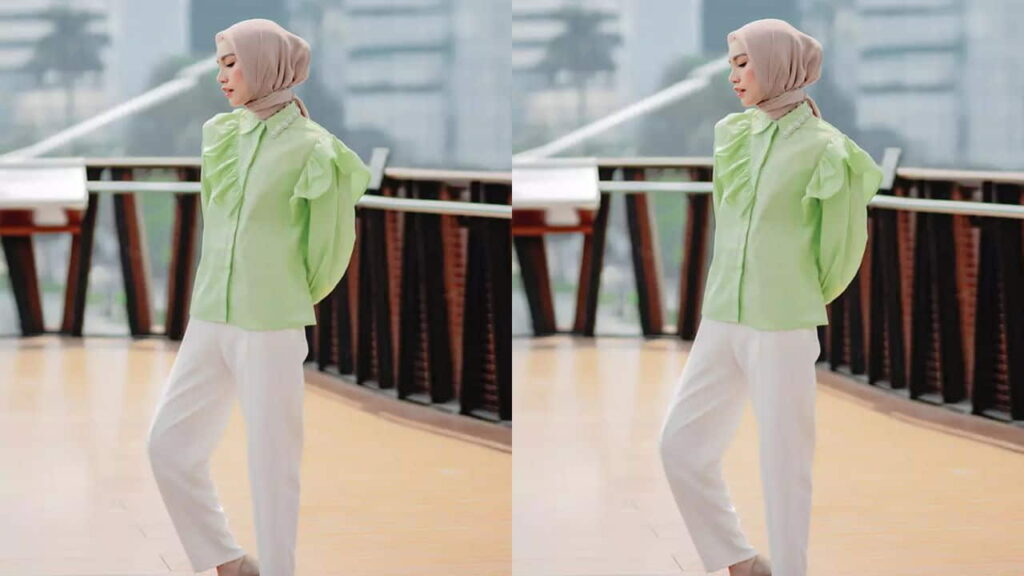 baju hijau mint tudung warna nude