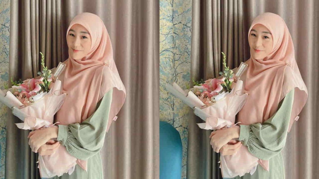 baju hijau mint tudung warna peach