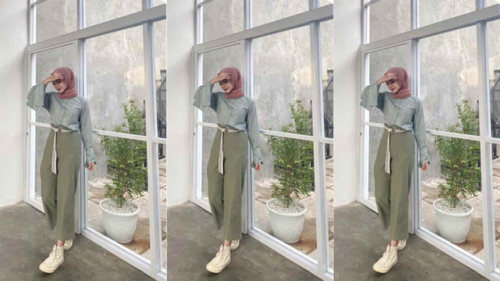 baju hijau mint tudung warna taupe