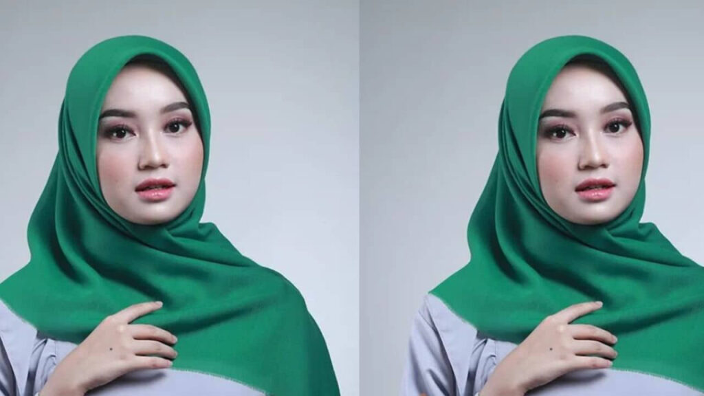 baju kelabu tudung warna hijau