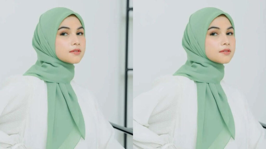 baju kelabu tudung warna hijau mint