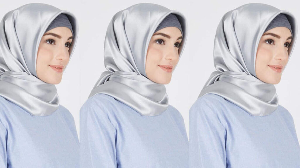 baju kelabu tudung warna silver