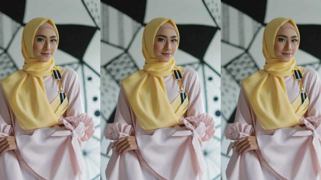 baju pink belacan tudung warna gold