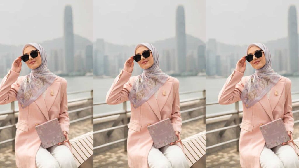 baju pink belacan tudung warna ungu muda