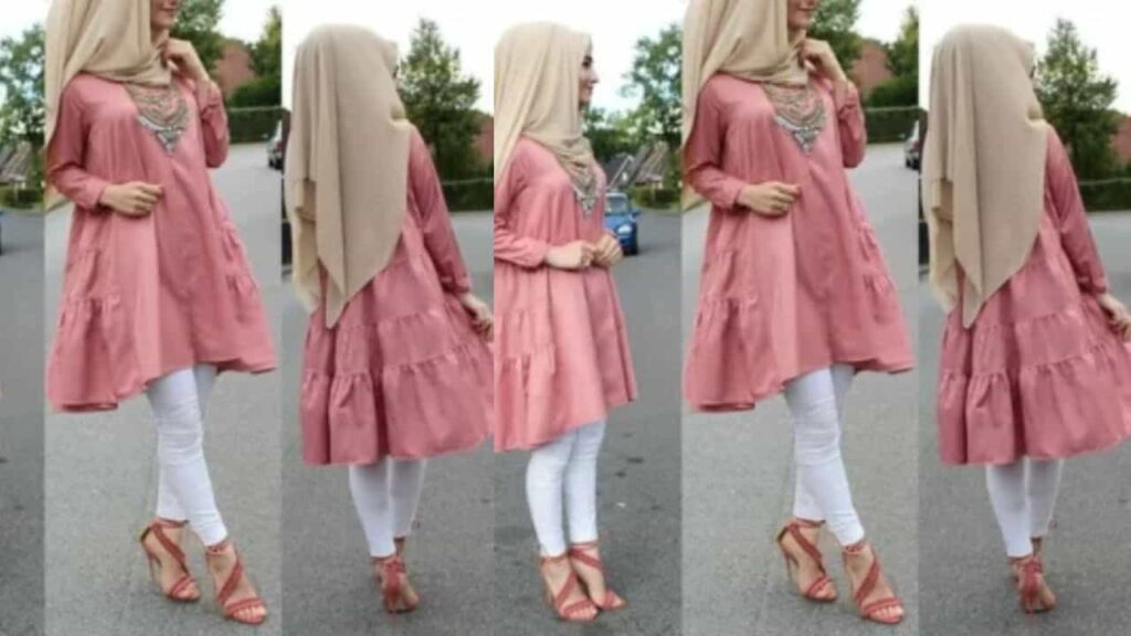 baju pink tudung warna cream