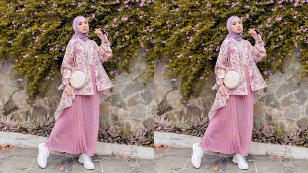 baju pink tudung warna lilac