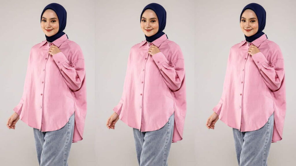 baju pink tudung warna navy blue