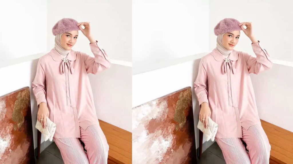 baju pink tudung warna nude