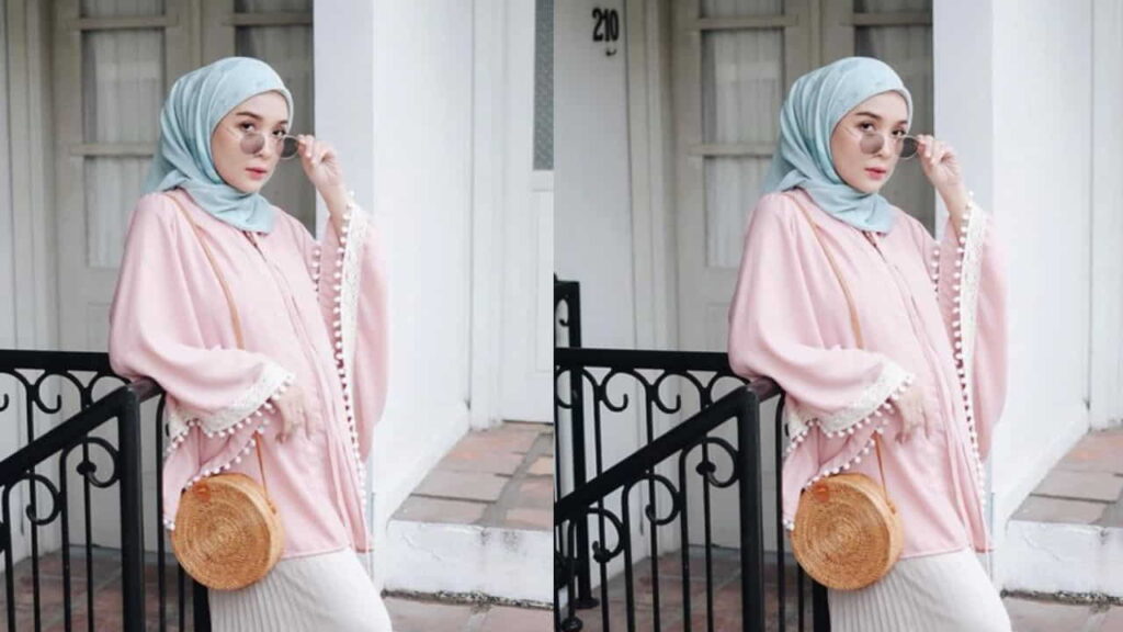 baju pink tudung warna pastel