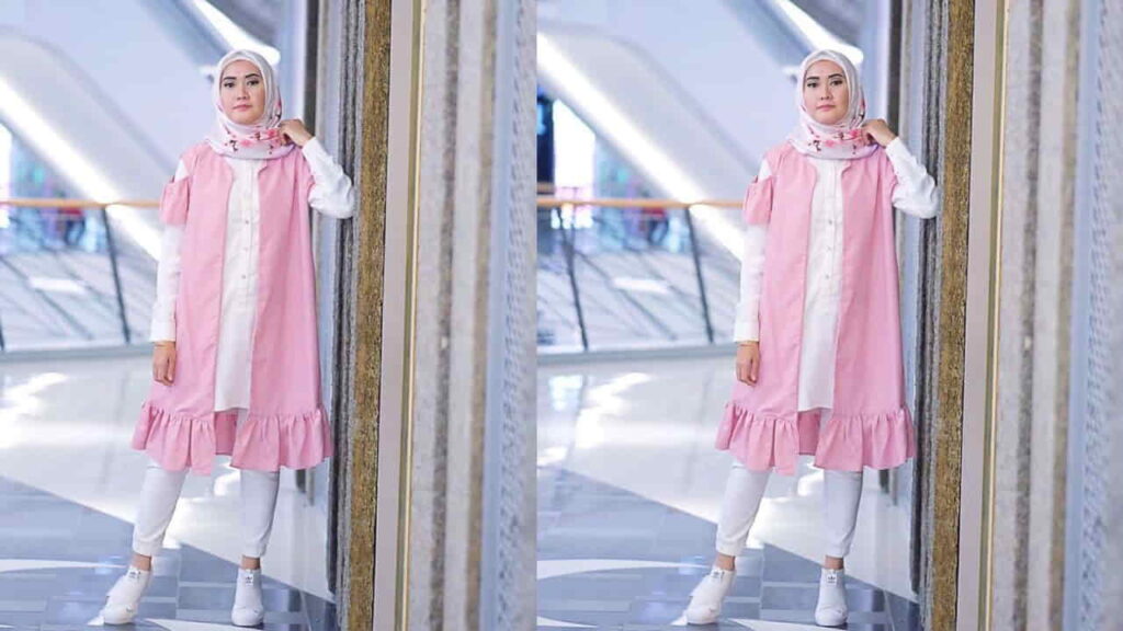 baju pink tudung warna pattern