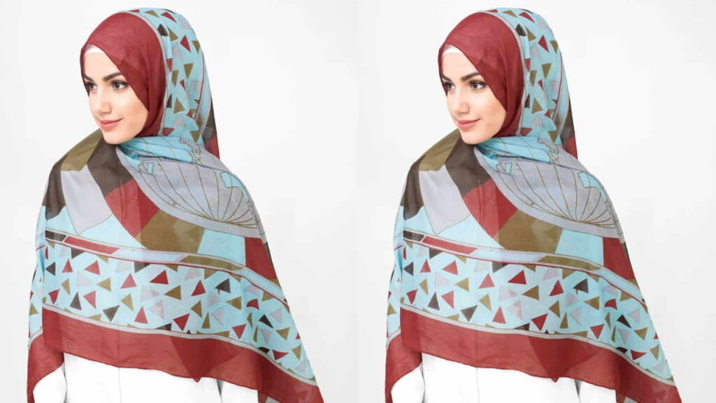 baju putih tudung motif