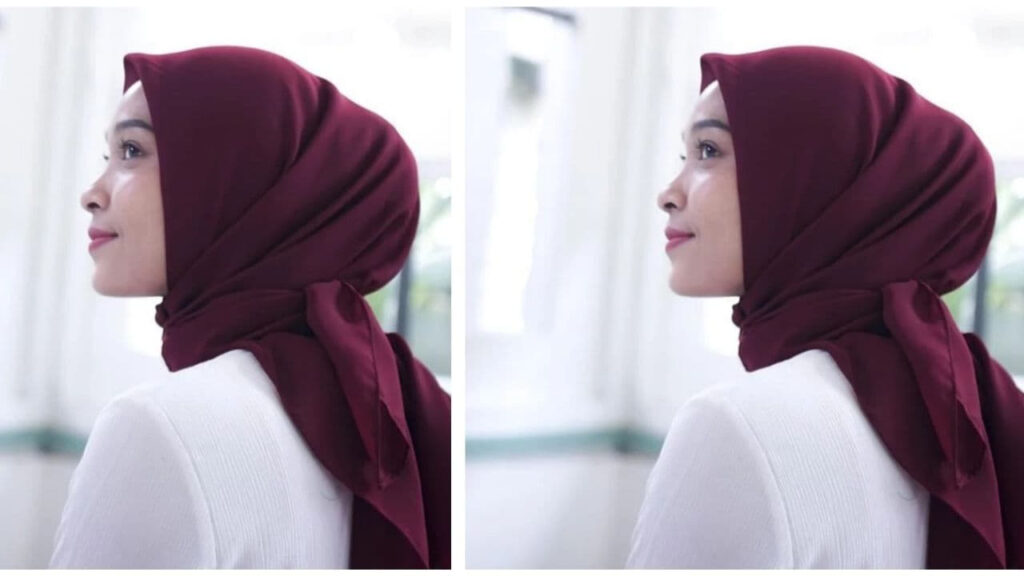 baju putih tudung warna burgundy