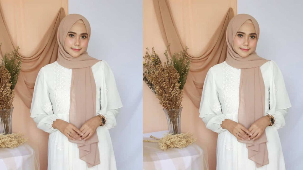 baju putih tudung warna coklat susu