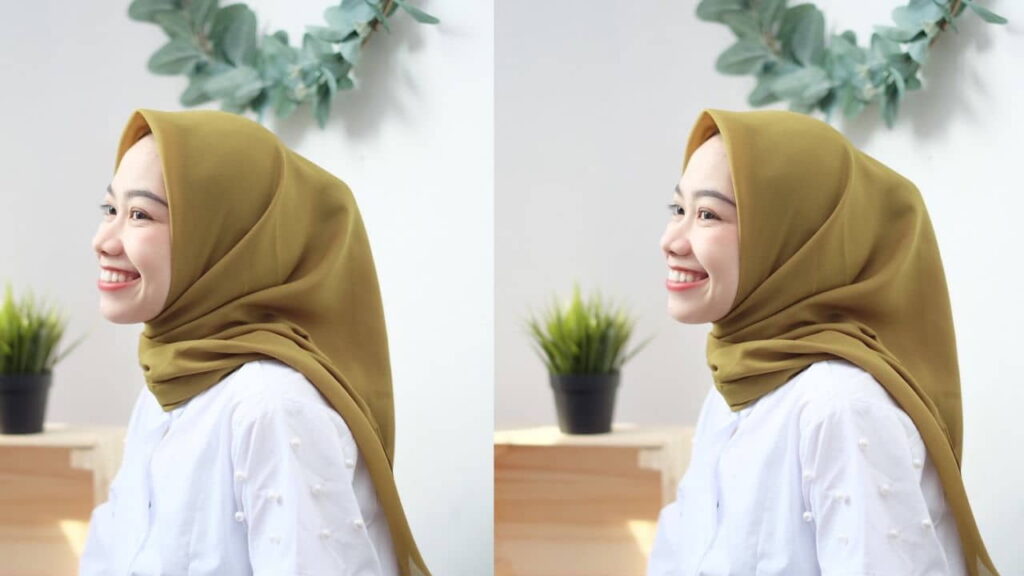 baju putih tudung warna hijau zaitun