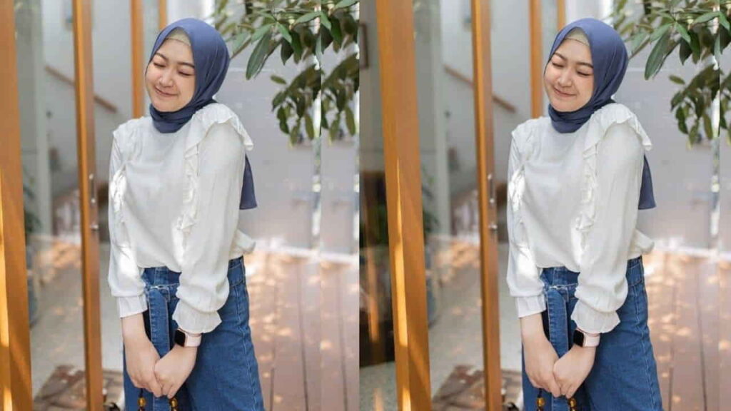 baju putih tudung warna navy