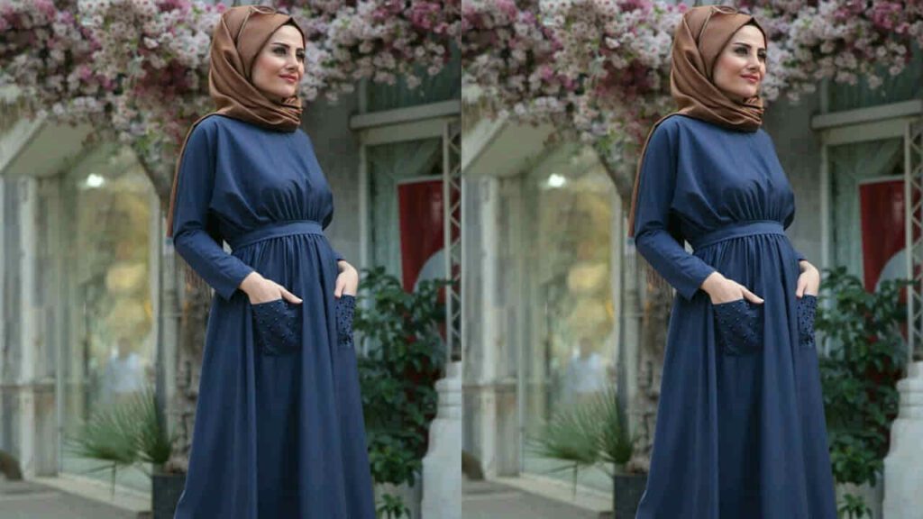 baju royal blue tudung warna coklat tua