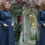 baju royal blue tudung warna coklat tua