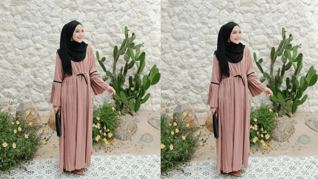 baju raya untuk ibu mengandung dress crepe kombinasi plisket