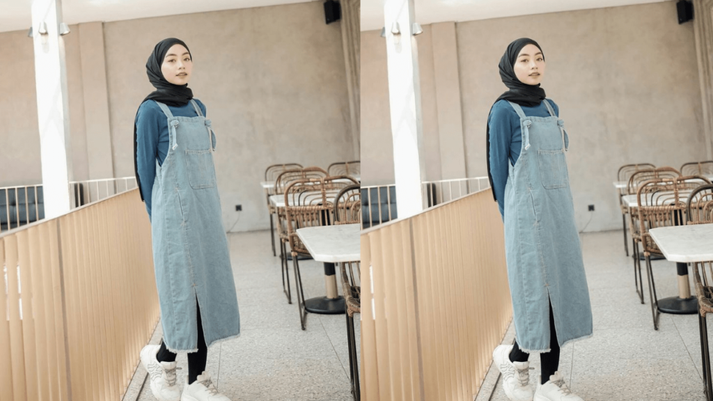 (hijab style ootd casual overall dress)