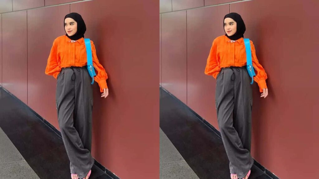 padanan warna baju dan tudung, warna orange dengan hitam