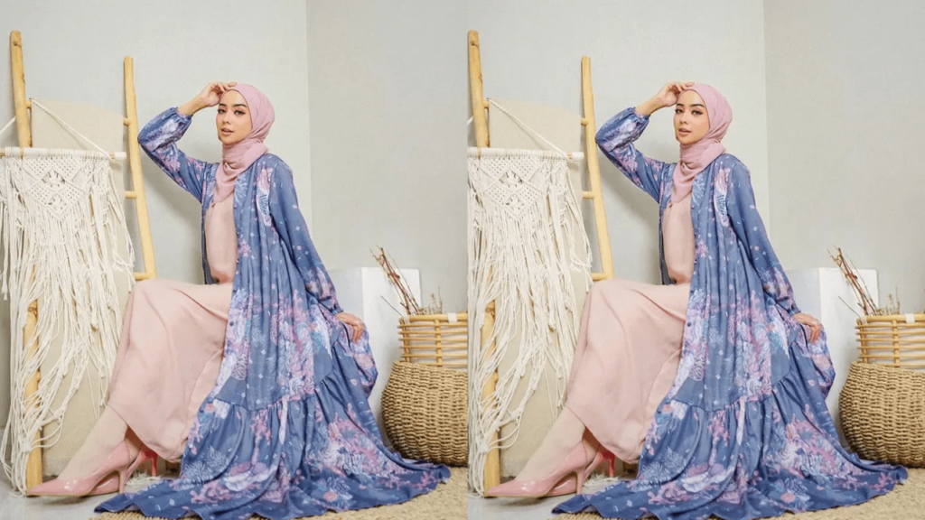 baju raya untuk ibu mengandung perpaduan gamis polos dengan outer