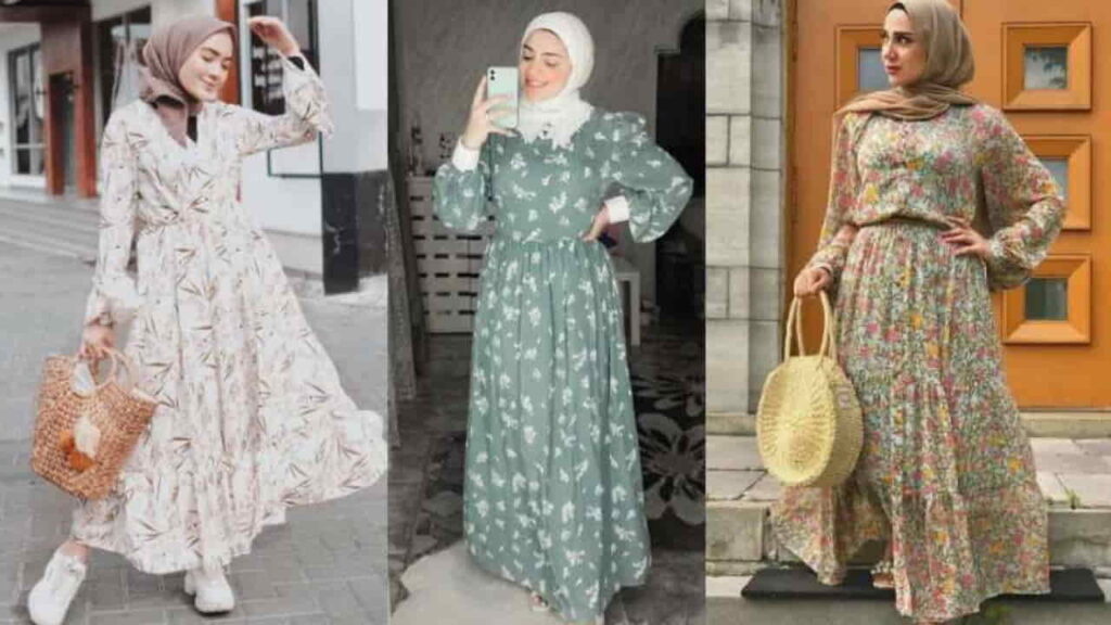 retro style hijab, floral dress