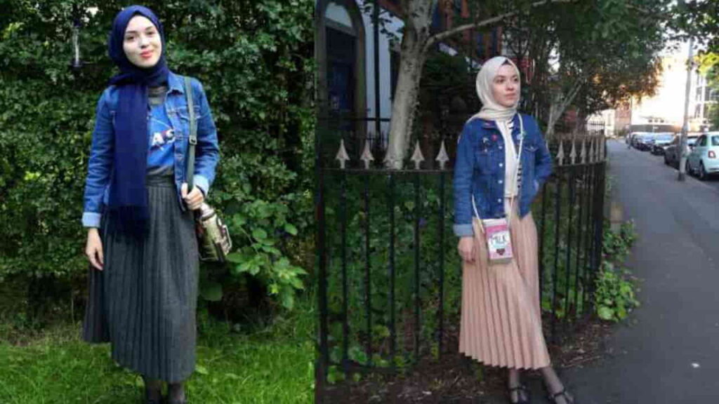 retro style hijab, jaket denim