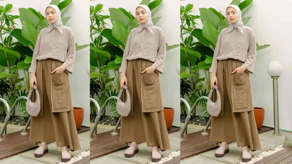 retro style hijab, midi skirt