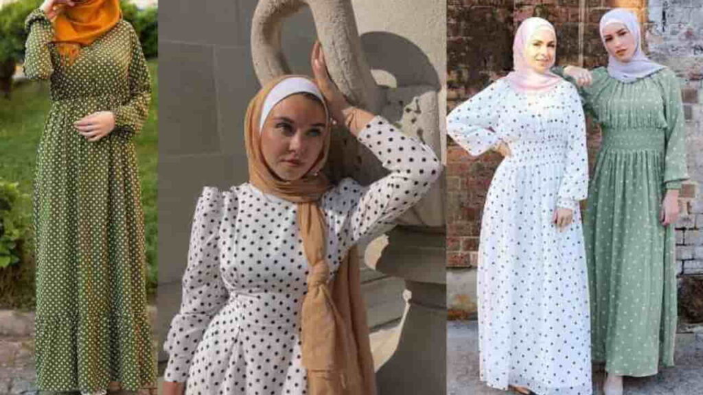 retro style hijab, polka dot pattern