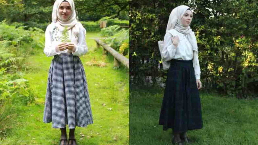 retro style hijab, rok lebar