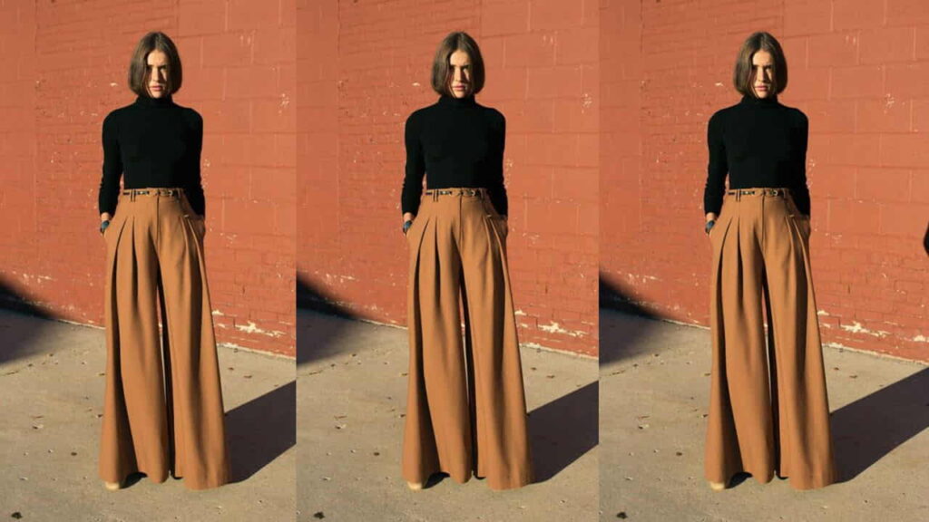 retro style hijab, wide leg pants atau palazzo pants