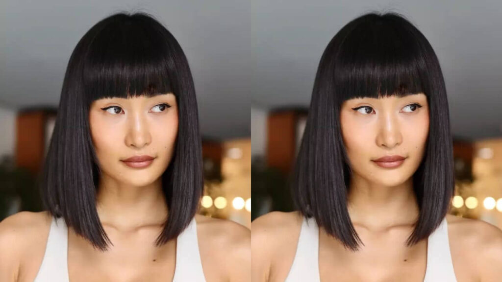 style rambut pendek perempuan, long bob dengan bangs