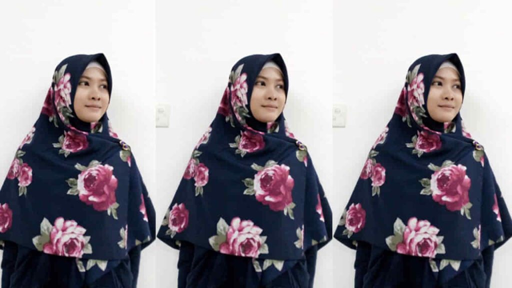 arabic hijab style, tudung syariah segi empat tepat dengan motif bunga