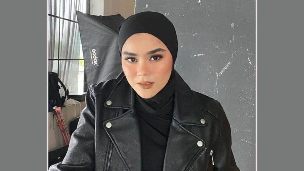 turban style hijab, gabungan jaket kulit dan hijab turban